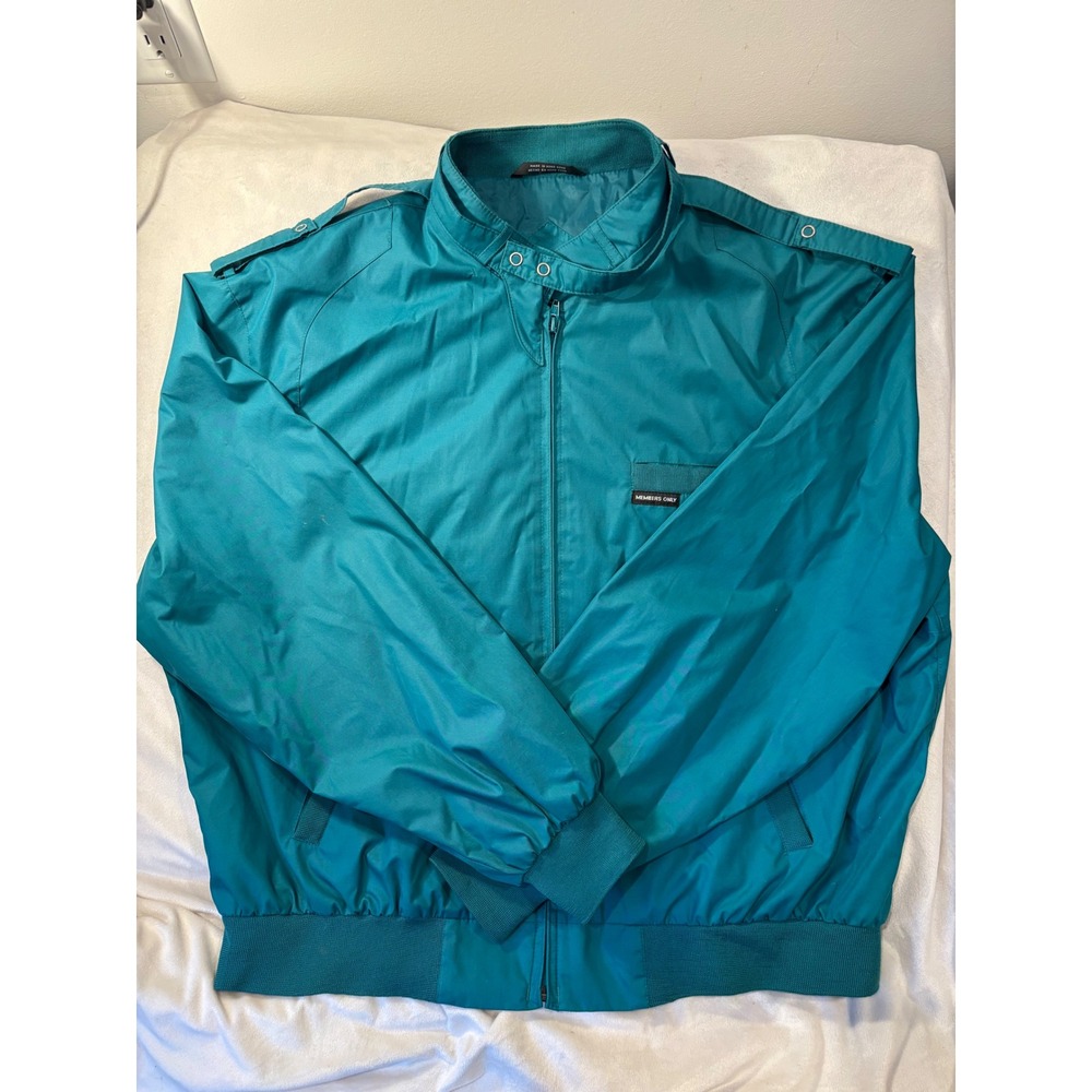 Members Only Vintage Racer Jacket Teal Blue Windbreaker Mens L